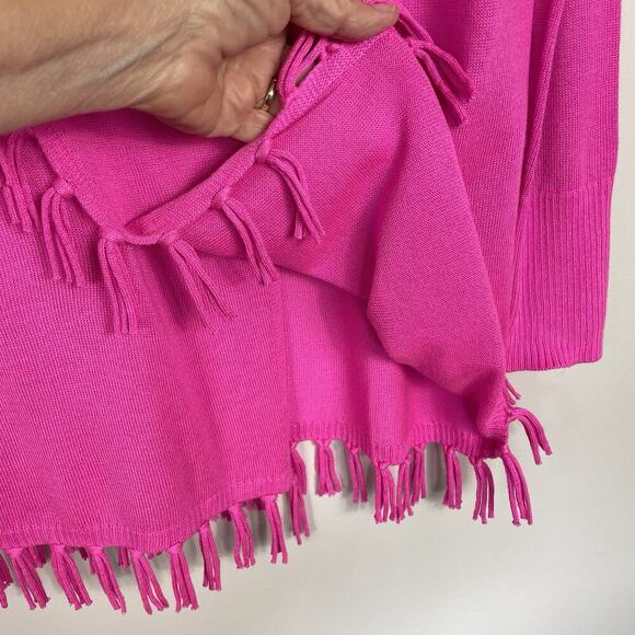Lilly Pulitzer Emberly Sweater Size XS Mandevilla Pink Fringe Tropical Beach Fun - Picture 8 of 11